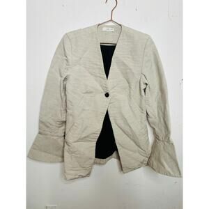 Co Beige Wool Hemp Blend Peplum Bell Sleeves One Button Blazer Jacket Size M